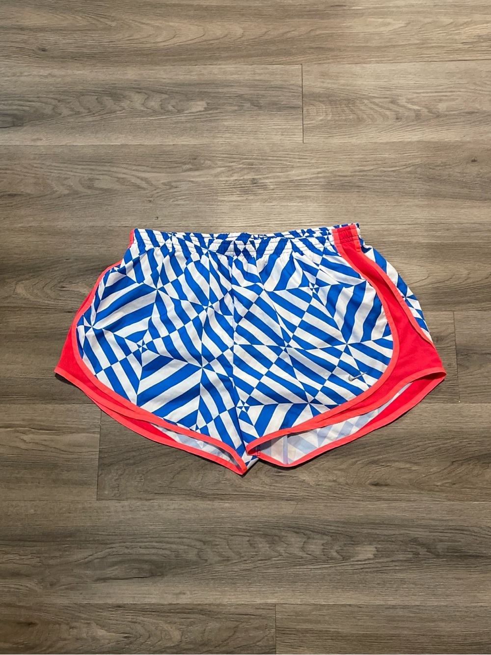 Nike running shorts blue geometric design